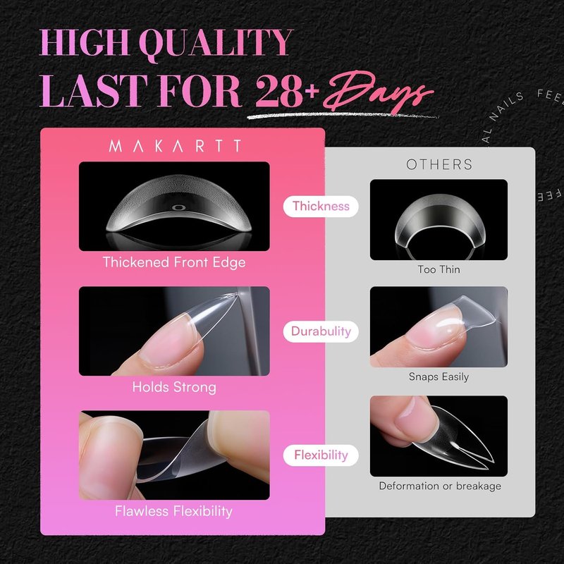 Medium Stiletto Almond Nail Tips - 504 PCS Pre-Etched Clear False Nails | 15 Sizes Full Cover Soft Acrylic Extensions