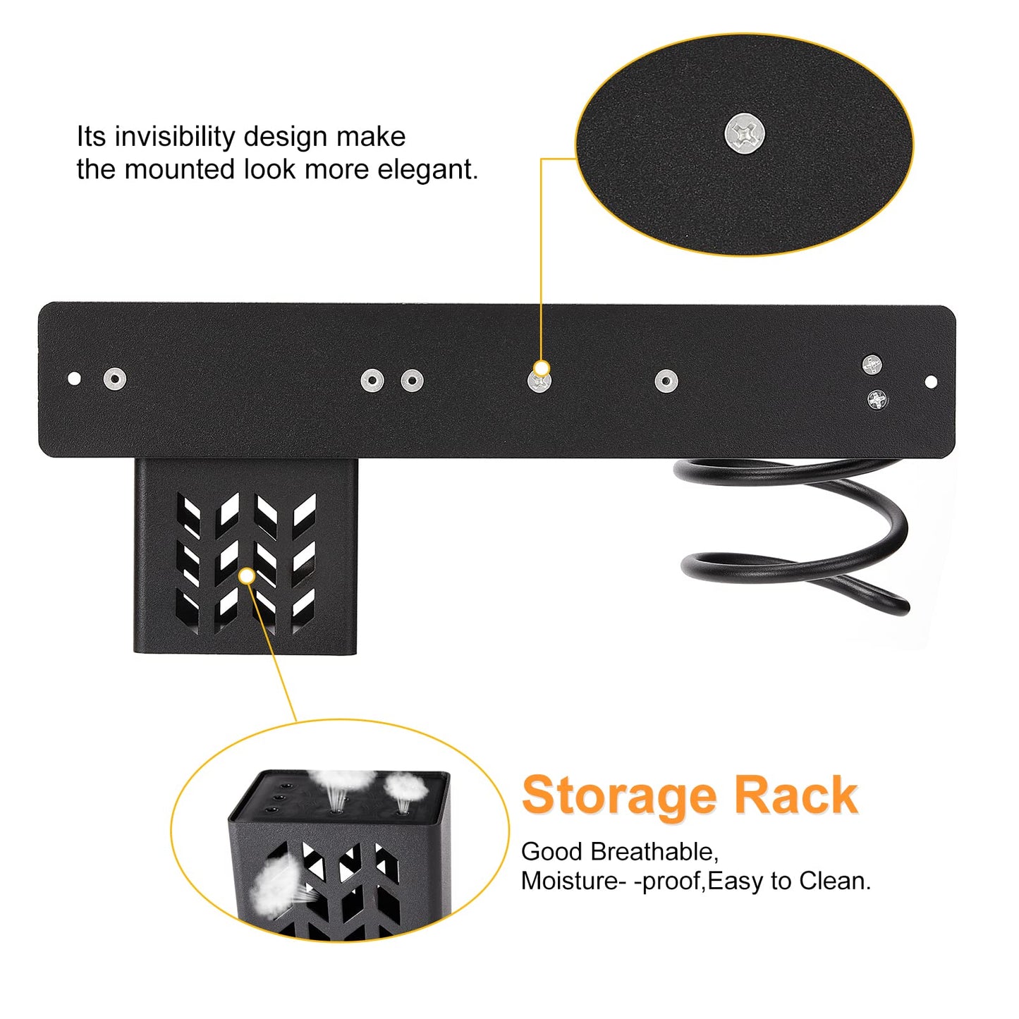 YUET Hair Dryer Holder Hairdryer Station Wall Mounted Shelf Bracket Straightener Stand Hanger Organizer Blow Storage w/Cable Tidy Rack For Dressing Table Bathroom Aluminum Professional,Black With Cup