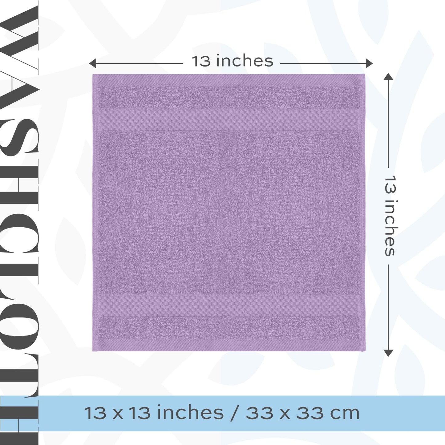 White Classic Luxury Cotton Washcloths 13x13 Inch - 650 GSM Turkish Cotton | Hotel, Spa, Bathroom Face Towel | 12 Pack, Lavender