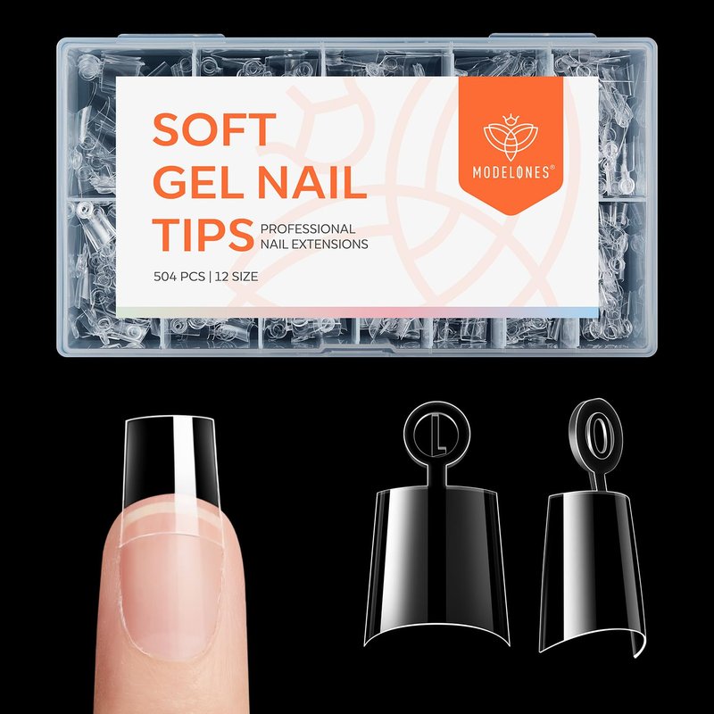 modelones Short Coffin Nail Tips, 504 PCS Half Cover Clear Acrylic Nail Tips Gel with Removable Number Handle with Box 12Sizes