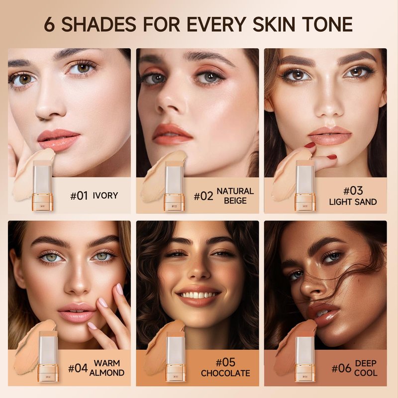QIANWHITE Foundation Stick Korean Makeup - Foundation for Mature Skin Tint, Buildable Light to Full Coverage Foundation Make Up Concealer, Dual-Ended with Brush - Natural Dewy Finish (IVORY)
