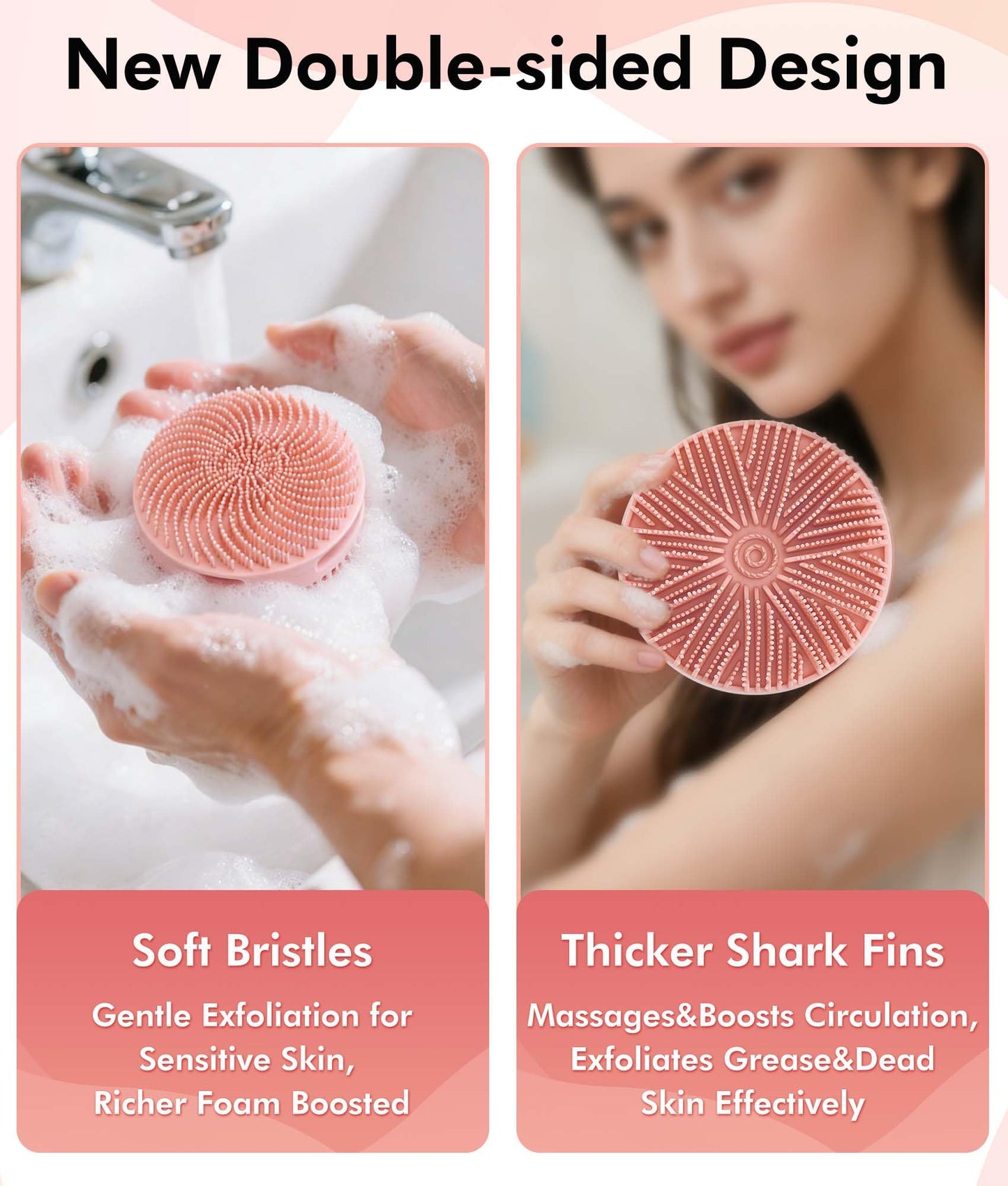 EaTubano Silicone Body Scrubber - 2 Pack Dual-Sided Exfoliating & Massage Scrubber for Women & Men, Rich Foaming Gentle Back Scrubber for All Skin Types (Pink+Grey)