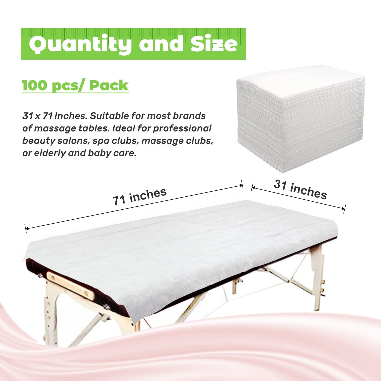 Tvvcalk 100pcs Massage Table Sheets, Disposable Bed Sheets Soft Non woven Fabric Spa Bed Sheets Breathable For Massage Beauty Salon Eyelash Wax Tattoo Bed Covers, 31" x 71" White