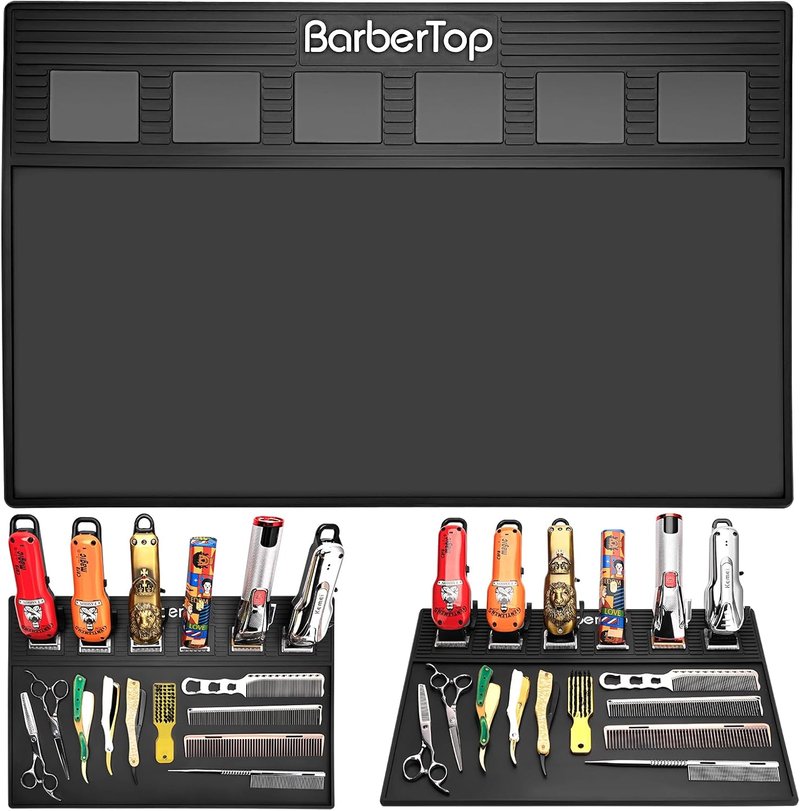 Magnetic Barber Mat - 19.3"x12.6" Non-Slip Tool Organizer with 6 Magnets | Ideal for Clippers & Salon Use