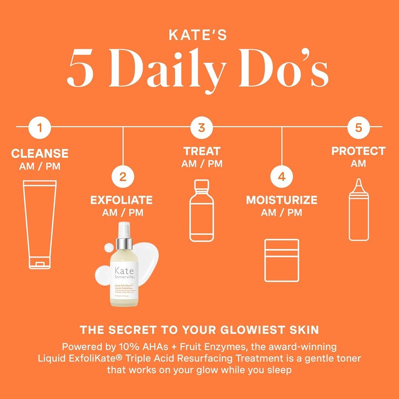 Kate Somerville Liquid ExfoliKate - Triple Acid Resurfacing Treatment | AHA Overnight Facial Exfoliator, 4 Fl Oz
