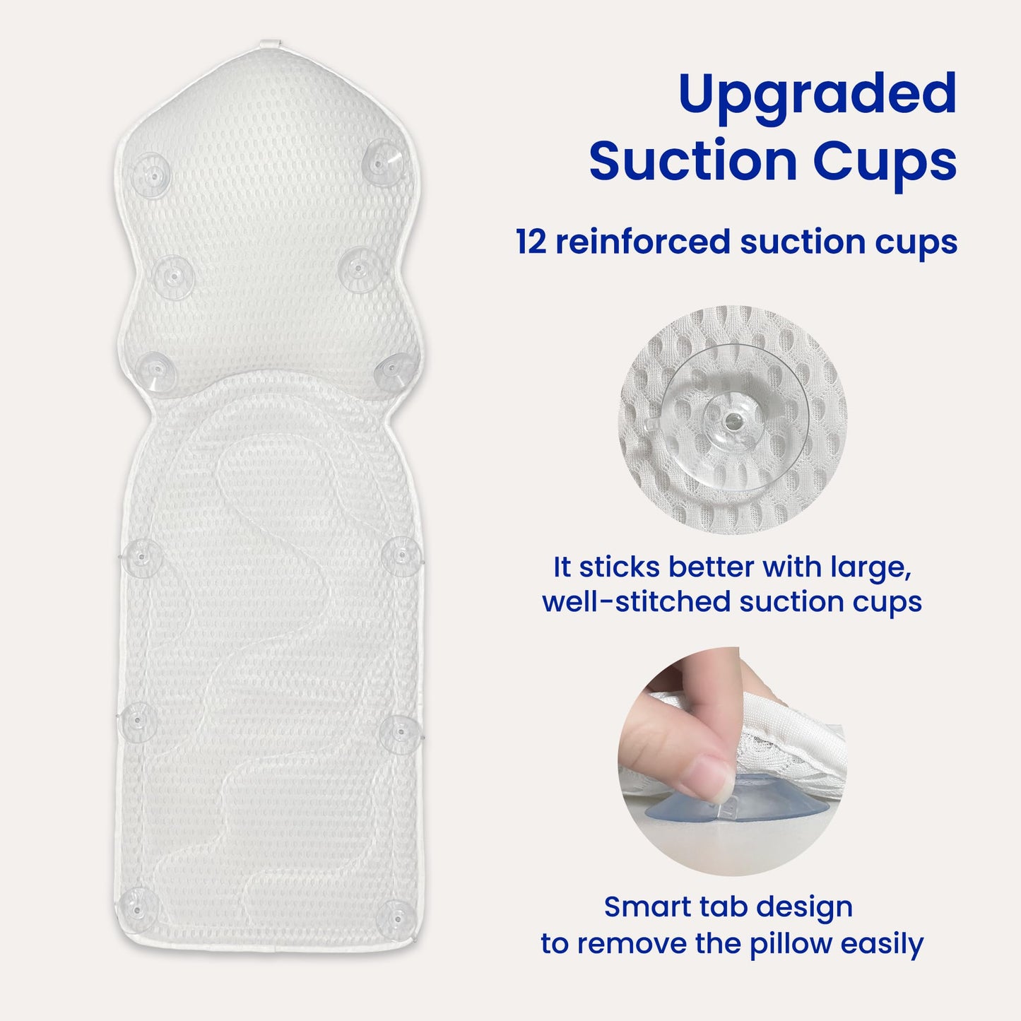 Tevanas Bath Pillows for Tub Full Body, Large Mesh tub Pillow for Bathtub for Head, Neck and Back Support with Laundry Bag and Hanger for Quick Drying White