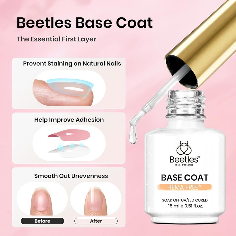 Beetles Gel Base and Top Coat Set - HEMA Free, TPO Free, Long-Lasting No Wipe Glossy Finish | 15ml