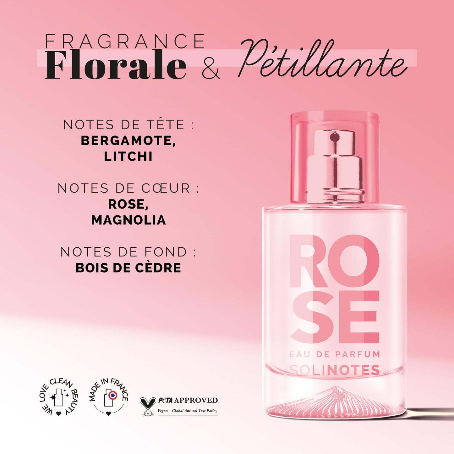Solinotes Rose Perfume for Women, 1.7 Fl Oz/ 50 ML Eau De Parfum, Delicate Floral and Soothing Scent with Premium Ingredients - Clean Perfume, Cruelty Free, Vegan, Made in France