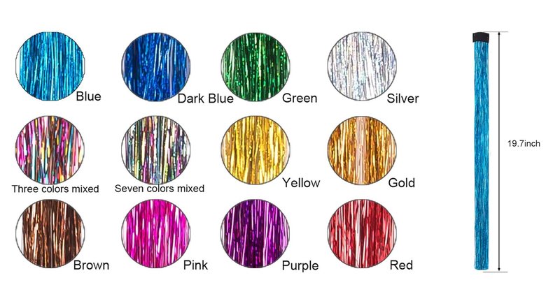 19.7 Inch Clip In Hair Fairy Tinsel Kit Clips Clip On Glitter Hair Tinsel Extensions 12 Colors
