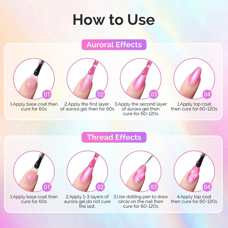 MelodySusie Pearl Gel Nail Polish Set, 6 Colors Aurora Shimmer White Green Pink Purple Blue Iridescent Mermaid Drawing Glitter Gel Polish Soak Off Swirl Shell Thread Effect Nail Art Gifts for Women