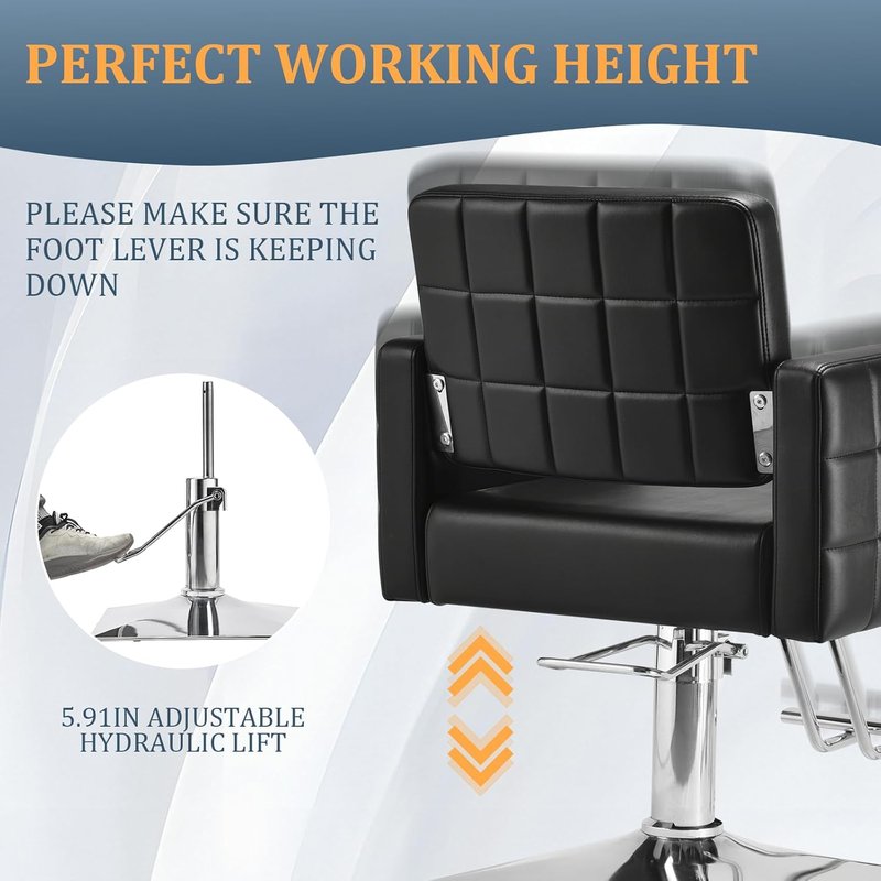 Barber Salon Chair - Heavy Duty Hydraulic Pump, 330 Lbs Capacity | Adjustable Height, 360° Swivel, Soft Leather (Black)