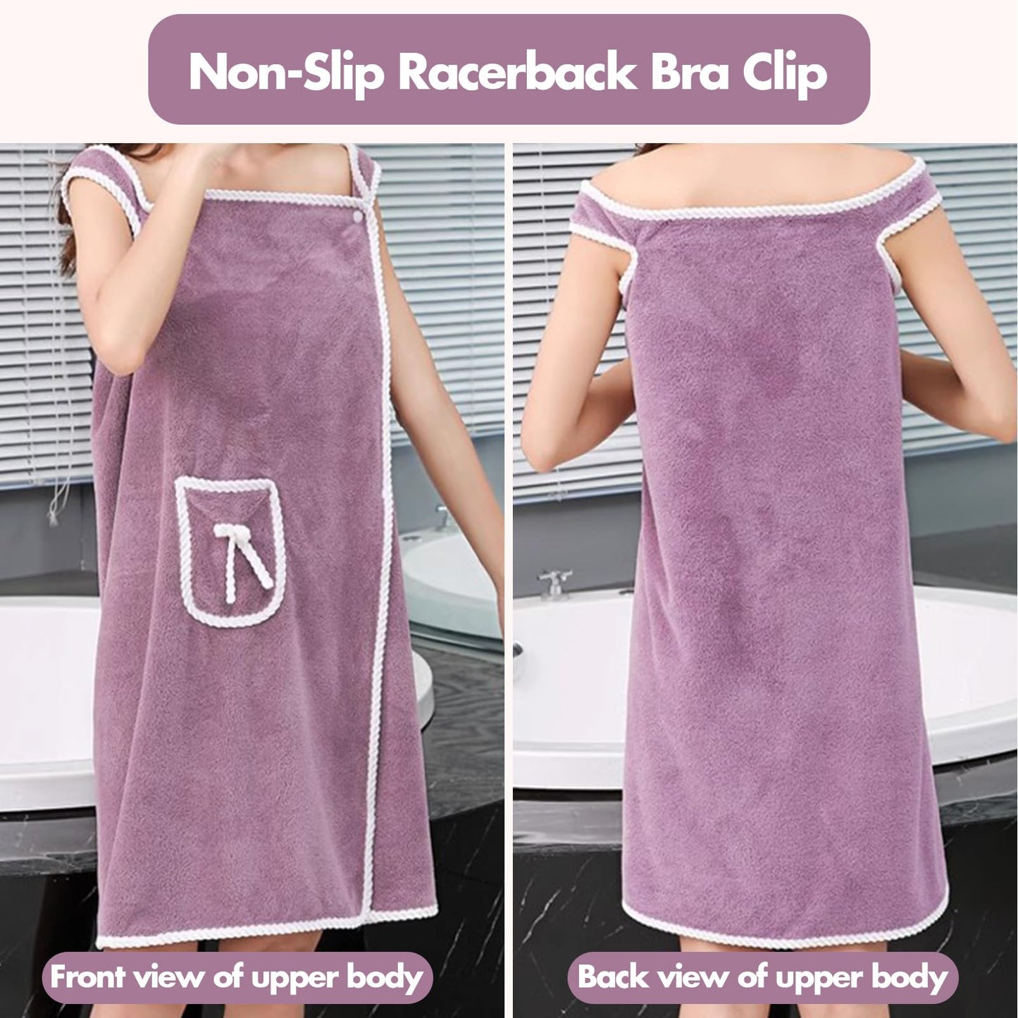 Unisex Bath Towel, Wearable After Bath Towel Set, Wearable Quick Dry Shower Gym Towel(53" x 31", Purple)