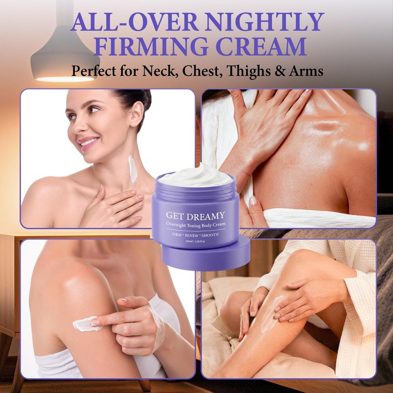 Bellisinno Get Dreamy Overnight Toning Whip, Firming Body Cream to Help Improve the Appearance of Loose Skin and Uneven Texture on Belly, Booty, Arms and Thighs, Hydrating Whipped Formula, 3.38 Fl Oz
