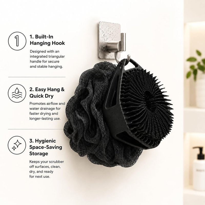 2-in-1 Silicone Body Scrubber & Mesh Loofah Sponge – Exfoliating Silicone Shower Scrubber with Soft Loofa Puff, Bristles, Non-Slip Grip, Quick Dry, Hygienic Body Scrubber for Women & Men