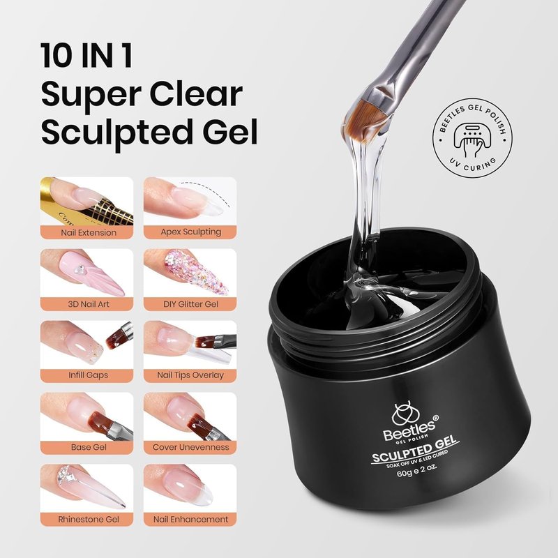 Beetles Builder Gel for Nails - 10 in 1 Sculpted Hard Gel | 60g Apex Nail Extension & Strengthener
