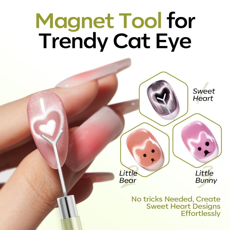 Modelones Cateye Gel Polish Nail Magnet Set, 6PCS Cat Eye Magnet Tool with Liner Nail Brush for Gel Swirl Nails Strong Magnetic Nail Art Wand, Glass Bead& French Tip for DIY Nail Lovers