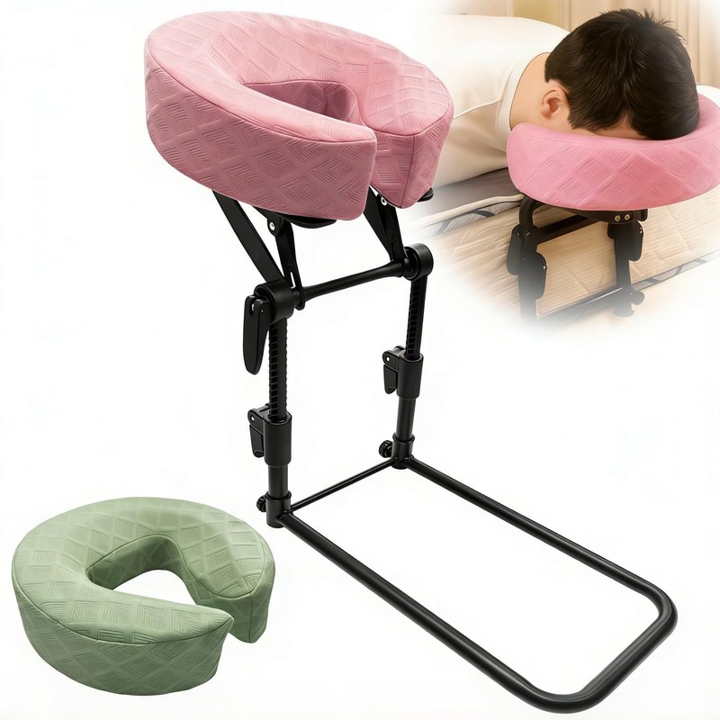 OURSHE Massage Headrest for Bed, Home Mattress Top Massage Kit, Adjustable Massage Table Head Holder for Professional and Home Use with 2 Removable & Washable Pillowcases (Pink & Light Green)
