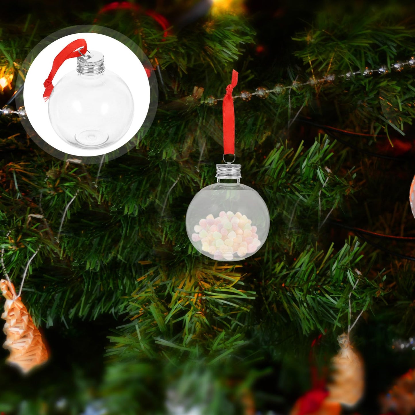 TOVINANNA 10pcs Round Plastic Bottle Shaped Christmas Ornaments Fillable Candy Tree Decorations