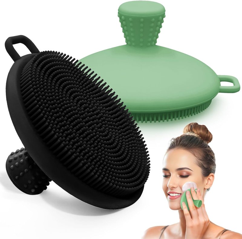Silicone Face Scrubber Set - Gentle Exfoliating Brush with Soft Bristles & Non-Slip Handle | 2PCS (Black & Green)
