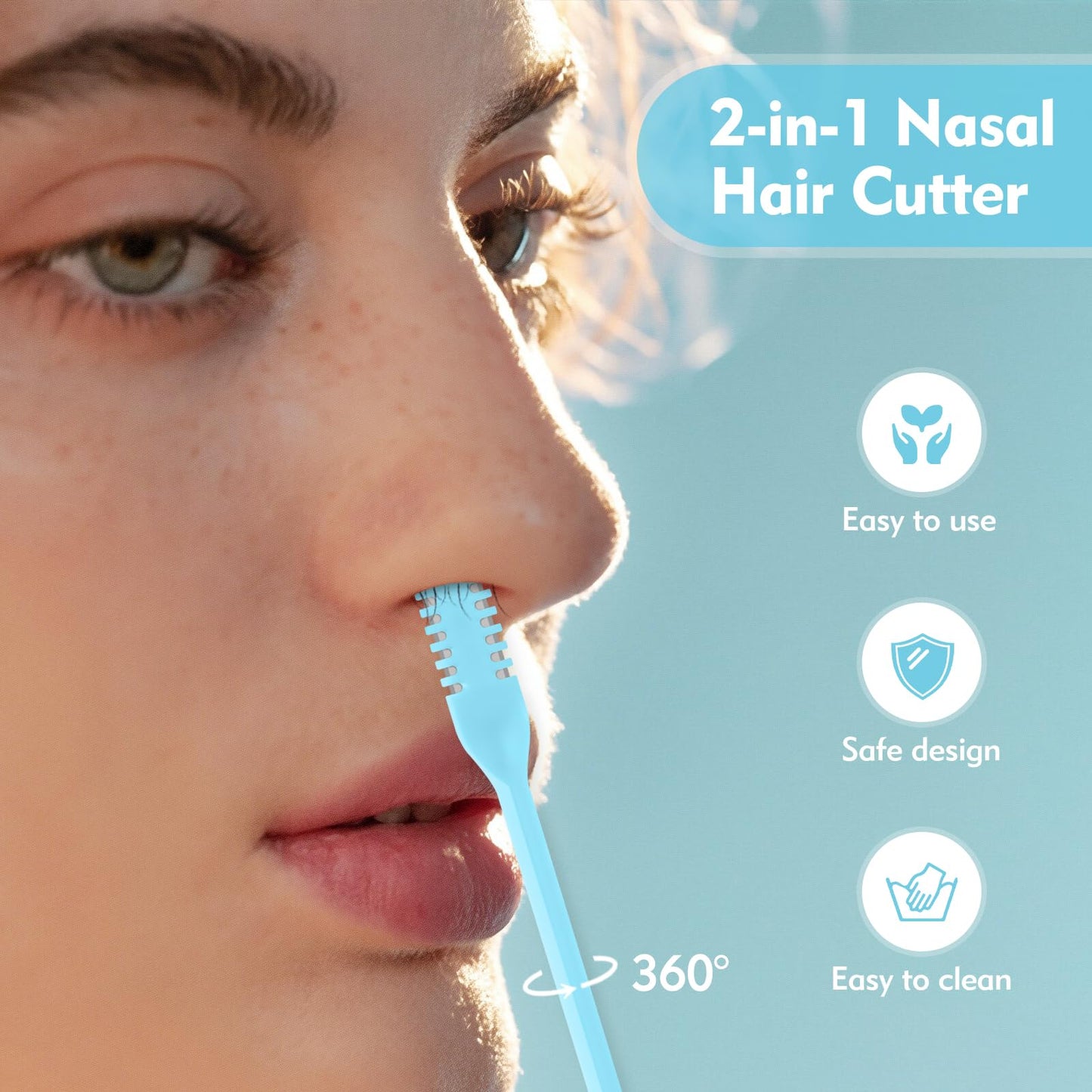 ZASZO 5Pcs 2-in-1 Nasal Hair Cutter, Double-Sided Nose Hair Trimmer Upgrade, 360° Rotating Manual Nose Trimmer Portable with Soft Cleaning Brush for Women and Men (Blue)