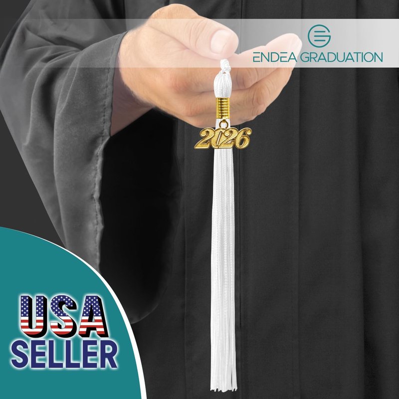 Endea Graduation Single Color Tassel with Gold Date Drop (White, 2026)