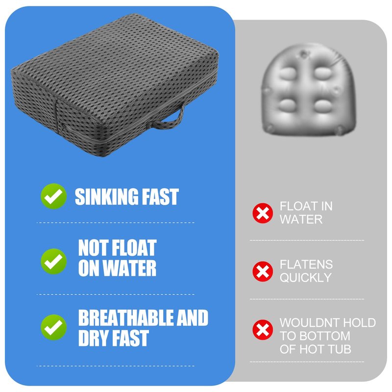 Threehoney 2 Pcs Hot Tub Booster Seat for Adults, 5 Inch 4D Mesh Spa Bathtub Booster Cushion with Suction Cups Micro Dot Quick Dry Non Slip Bottom Mat Tub Accessories for Indoor Outdoor(Grey)