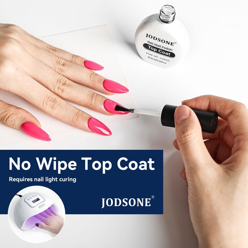 JODSONE Gel Top Coat - No Wipe Clear Finish for Long-Lasting Glossy Shine | 16.5ml Cured with UV Lamp