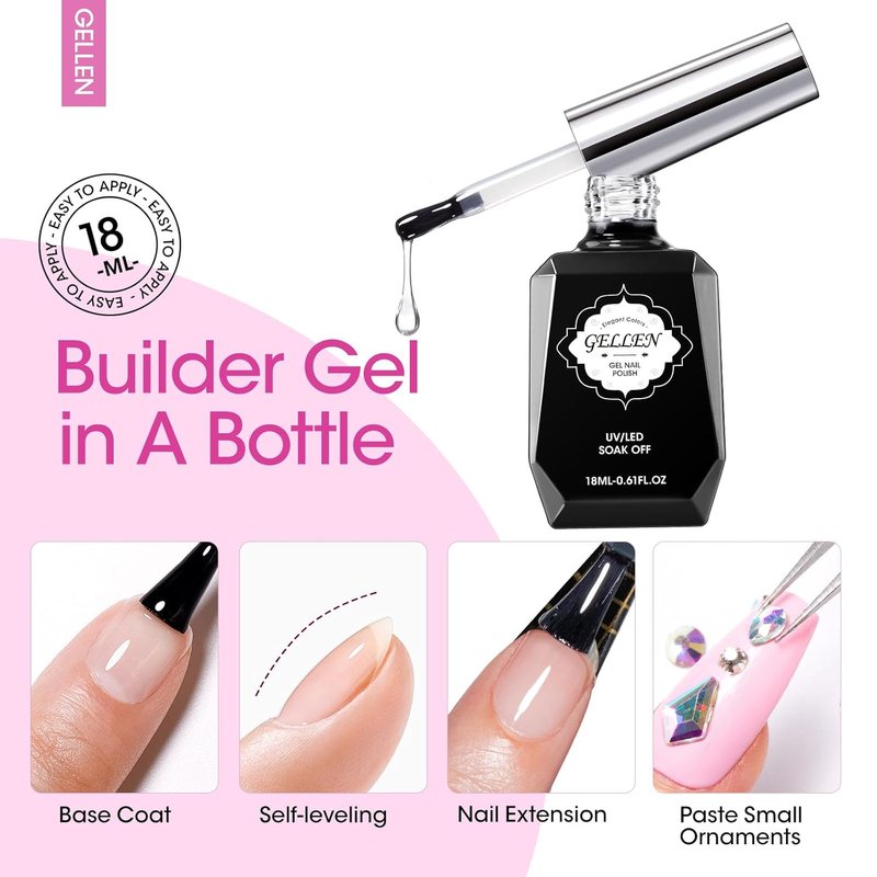 GELLEN Builder Nail Gel Set - 3 Pcs 18ml Soak Off Hard Gel for Nail Extensions & Strengthening
