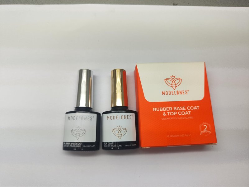 modelones Rubber Base Top Coat Set, Builder Nail Gel No Wipe Glossy 2Pcs Clear Gel Polish Strengthener for Apex Building Nail Glue Long Lasting Shiny Protect Thin Weak Nails Soak Off U V Manicure Gift
