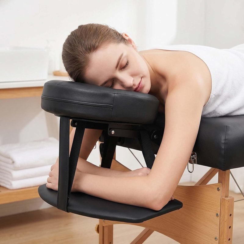 Skiennix Massage Headrest - Adjustable Face Cradle with Arm Rest for Home & Spa | Portable Black Design