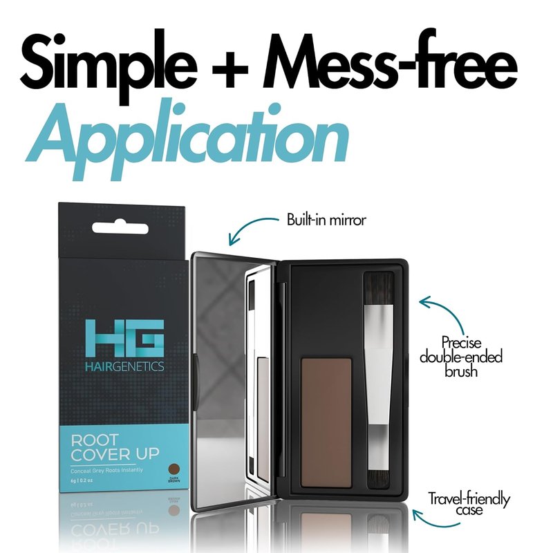 Hair Genetics Root Touch Up Powder - Natural Grey Hair Coverage with Mineral Technology | Dark Brown