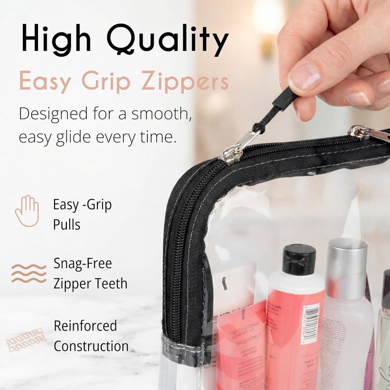 BORSALI TSA Approved Clear Toiletry Bag - Quart Size for 3-1-1 Liquids | Travel Organizer - 2 Pack