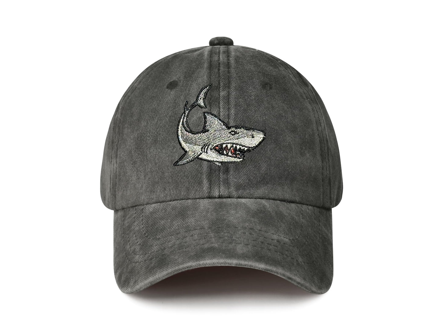 Hepandy Shark Hat for Kids, Gifts for Lovers Boy, Children Washed Black Baseball Cap, Cotton Adjustable Denim Distressed Hat for Child