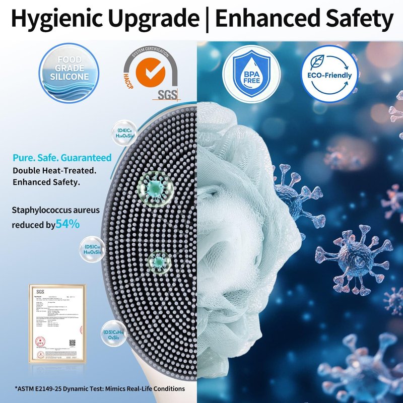 BUBBLEDANCE® Extendable Silicone Back Scrubber (17.5" to 32") – 2-Hand Grip for 4X Power, Curved Stiff Bristles, Non-Slip Long Handle Shower Brush for Deep Exfoliation - White (Stiff Bristles)