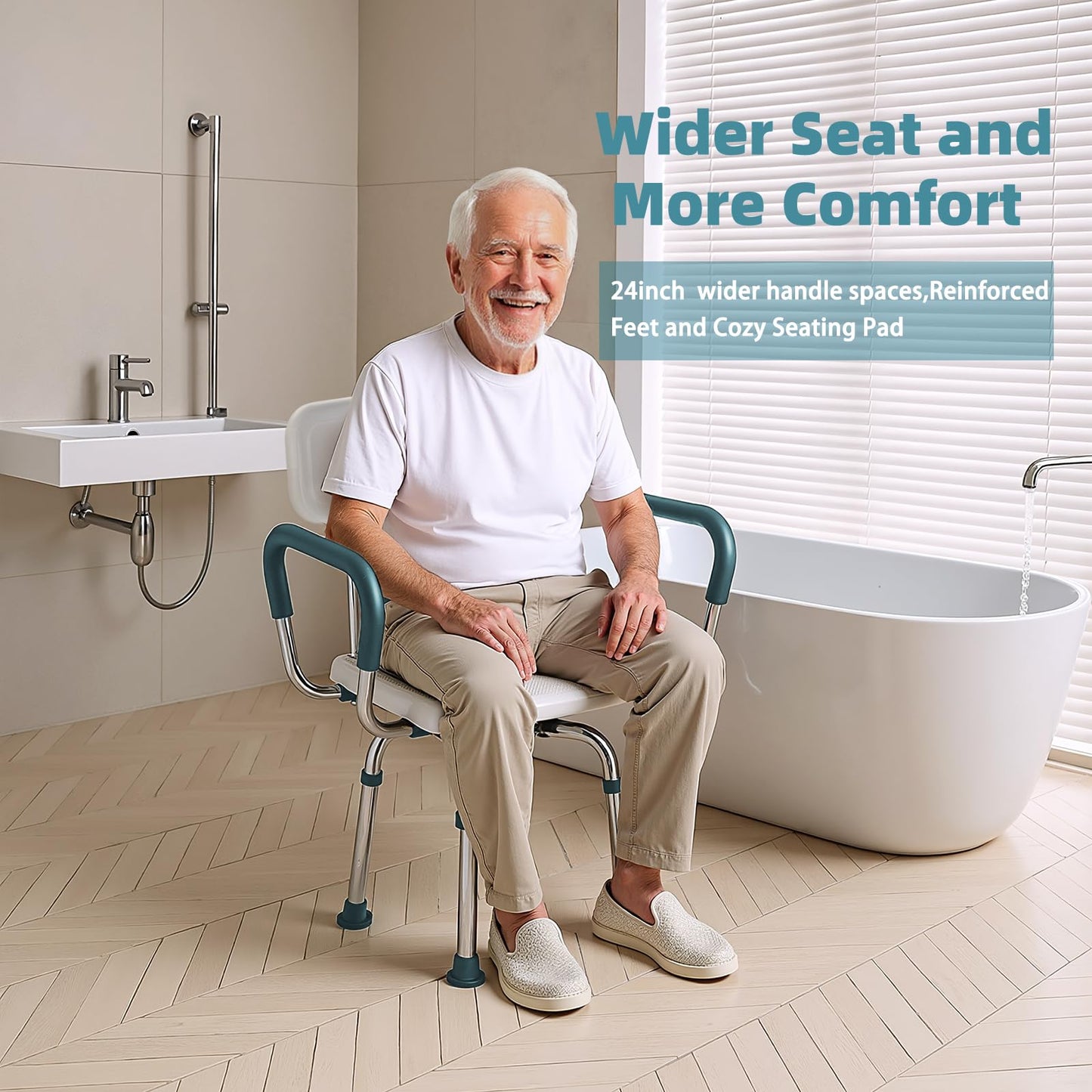 Swivel Shower Chair with Arms and Back, 400 lbs Heavy Duty Shower Stool for Inside Shower Stall and Bathtub, Height Adjustable Rotating Shower Chair Seat for Elderly, Adults, Handicap and Disabled