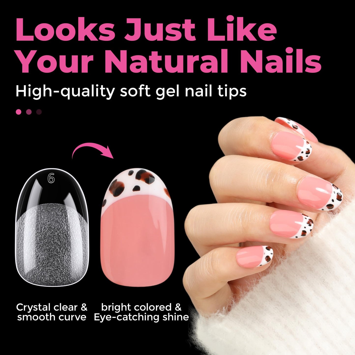 UNA GELLA Short Oval Round Nail Tips Pre Etched Short Oval Gel Nail Tips Soft Gel Full Cover Press on Nails for Nails Extension Art DIY Salon 216Pcs 12 Sizes