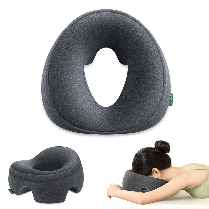 OSZZT Prone Massage Pillow for Facial Support，Prone Pillow for Eye Surgery，Detachable Cover，Facial Ventilation Hole Design (Dark Grey)
