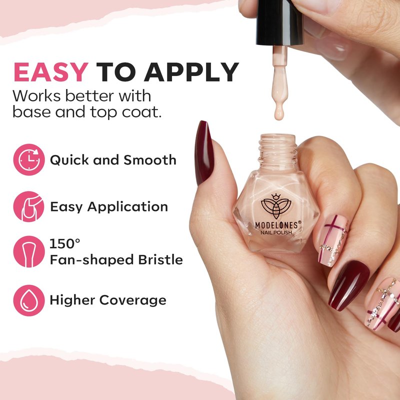 modelones Red Nail Polish Set 6 Colors,Valentines Brwon Nude Burgundy Gold Glitter Quick Dry Sparkle Mini Manicure Kit DIY Nail Art Salon Home Gifts for Women Girls