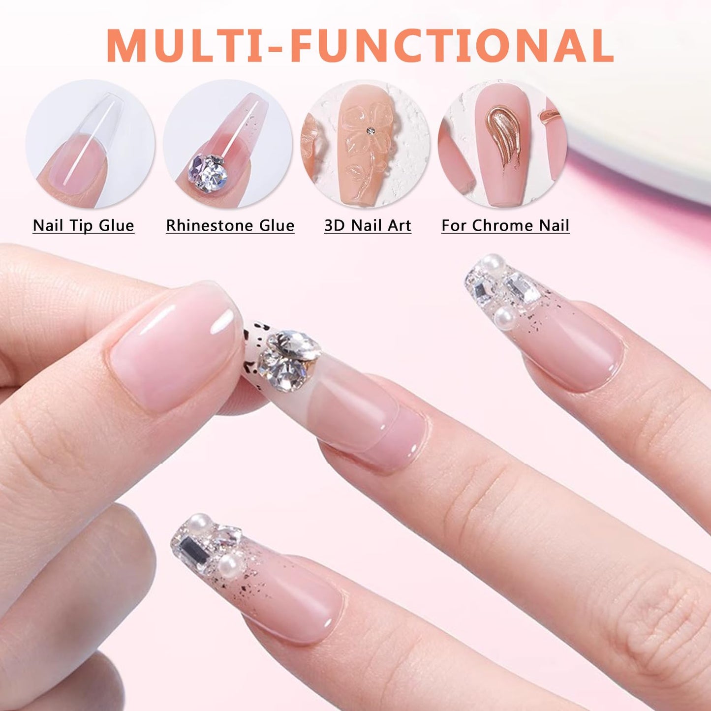 SUTOKAKA Gel Nail Glue for Nails Tips, 2pcs 15g Super Strong Solid Gel Soak Off for Acrylic Extensions Fake Nails Press On Nails U V Lamp Curing Needed Long Lasting Gel Glue Kit