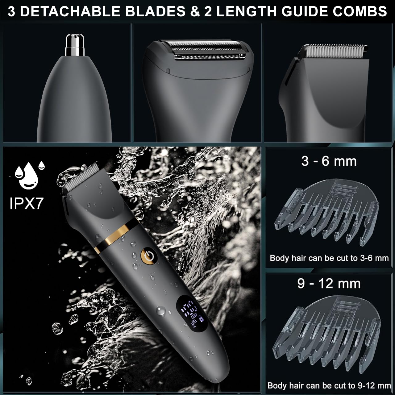 Zivelier Ball Shaver for Men, 3-in-1 Multifunction Body Hair Trimmer & Pubic Shaver with Titanium Blades (No Nicks!), IPX7 Waterproof Electric Razor, LED Display, Wet/Dry