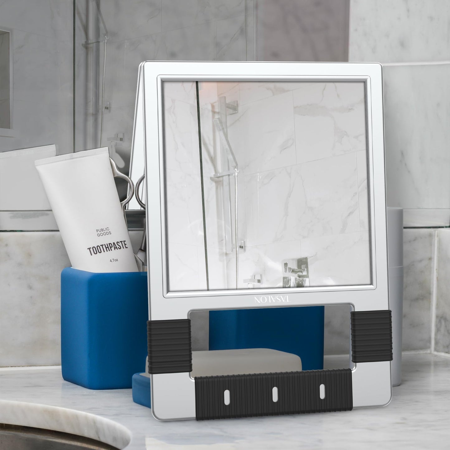 TASALON Unbreakable Hand Mirror, Silver, Rectangular, Tabletop Mount, ABS Frame, Handheld Mirror for Barber, Salon, Makeup, Shower