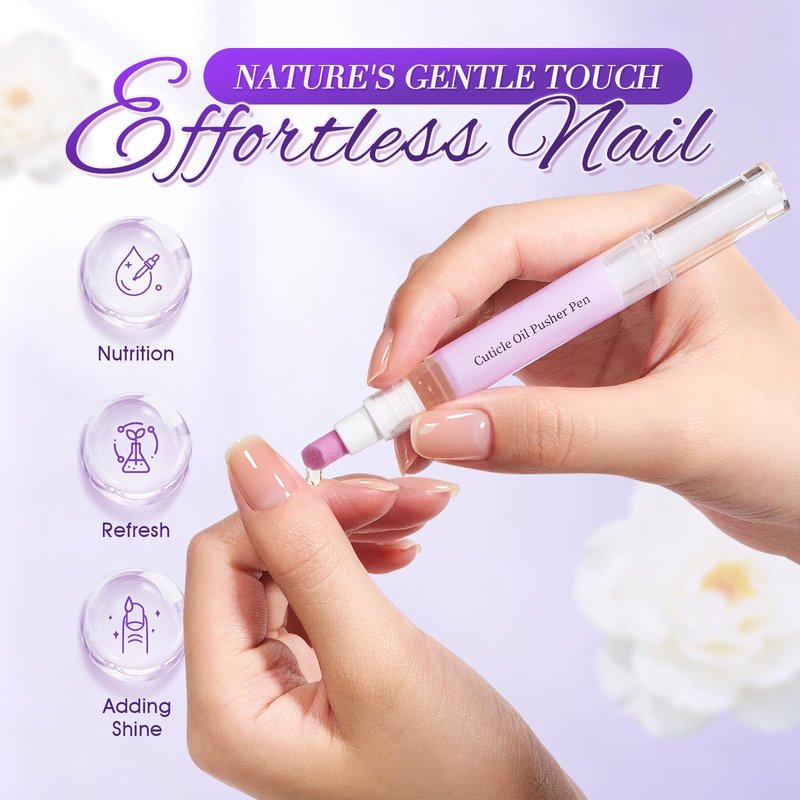 2-in-1 Ceramic Cuticle Oil Pusher Pen, Nail Cuticle Pen Applicator, Cuticles Remover Pens for Hangnails, Dry& Damaged Nails, Strengthen Brighten Repair & Nourish Nails