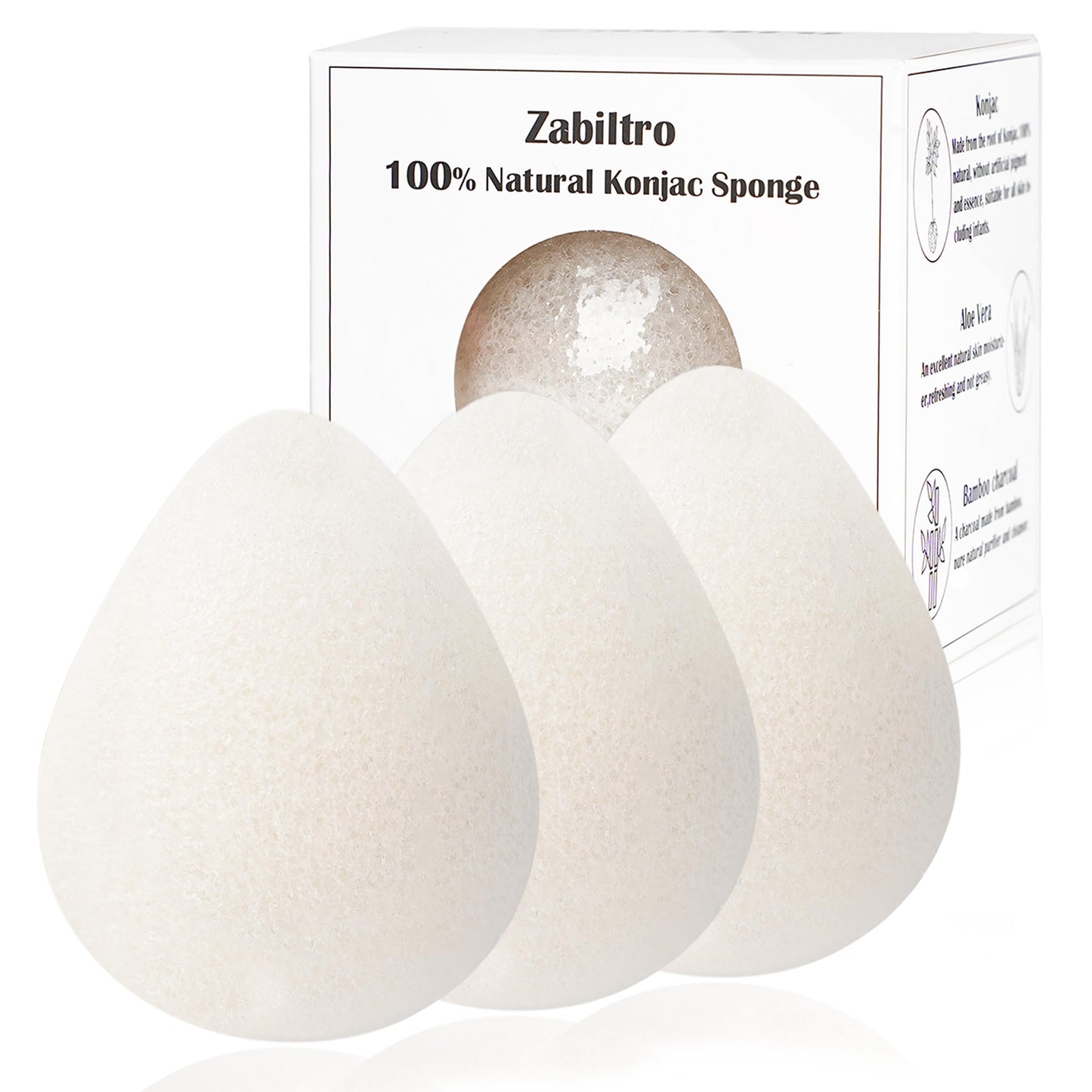 Zabiltro Natural Walnut Konjac Facial Sponges - Waterdrop- for Gentle Face Cleansing and Exfoliation Eco-Friendly - Skincare Face Body Washing Cleaning - with White Pure Konjac,3pc.