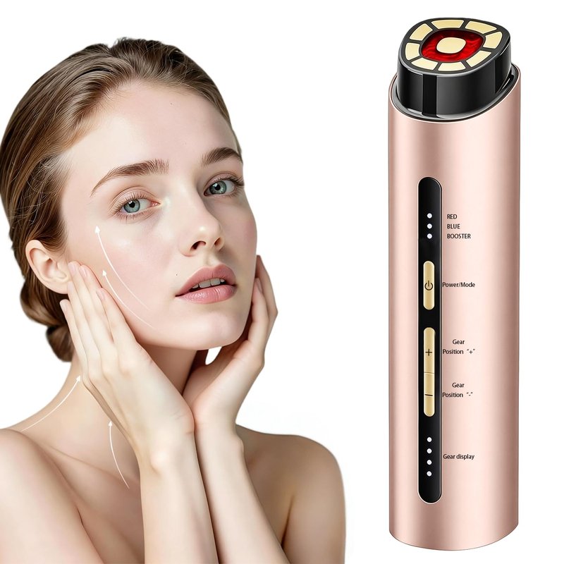 Microcurrent Facial Device, 3 Modes Red & Blue Light Therapy for Face and Neck, Face Massager Smart Temperature Control, 1800mAh Rechargeable for Home & Travel Use, Skincare Gift