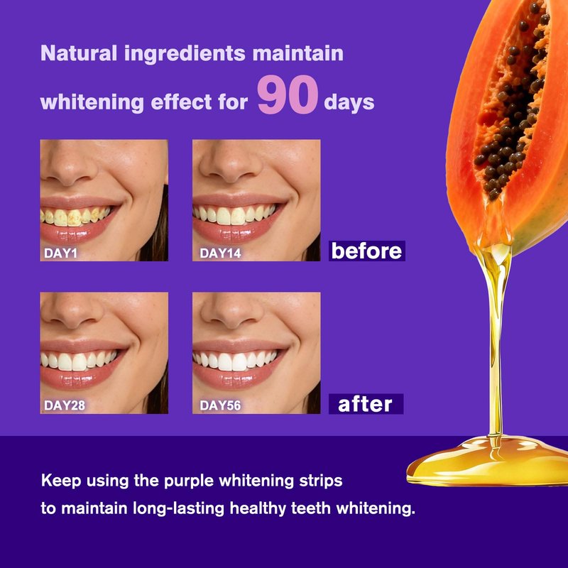 Purple Teeth Whitening Strips - Upgraded No-Residue Formula - Teeth Whitening Strips - Purple Whitening Kit - Enamel Safe & Low Sensitivity - Non-Slip Dry Strip Technology Peroxide-Free - 28 Strips