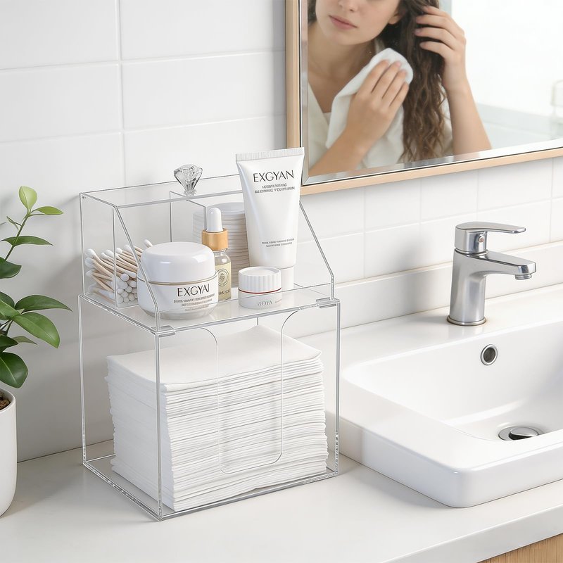 Anyoifax Disposable Facial Towels Storage Compatible with Clean Skin Club Clean Towel XL Double Layer Acrylic Box Cotton Pads Container Qtip Bin Face Towelettes Holder for Bathroom Counter, Clear