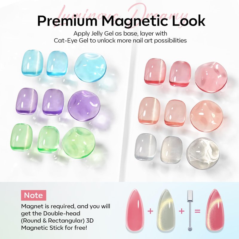 modelones Cat Eye Gel Nail Polish, 6 Colors Jelly Neon Set with Magnet Sparkle Galaxy Series Nail Gel Polish Kit Soak Off Led Nail Art Manicure Salon DIY Gifts