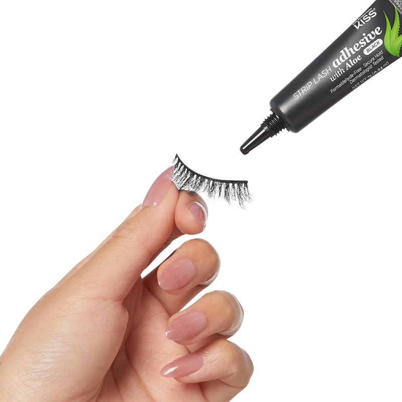 KISS Black Strip Lash Adhesive - Aloe Infused, Dermatologist Tested, 0.24 Oz | Latex Free, Secure Hold