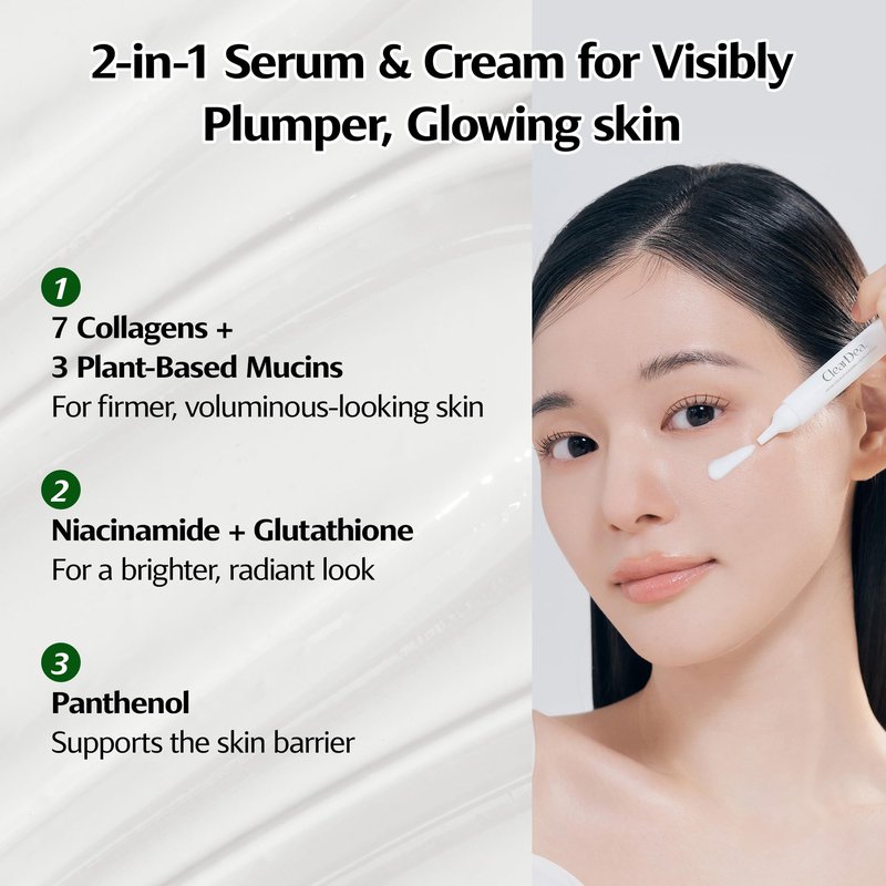 ClearDea Mucin Collagen Voluming Ampoule Moisturizer Face Cream (Dual Collagen + Mucin Care) – Deep Hydrating Facial Skin Care for Women, Glow Up Skincare Essentials - 0.14 Fl Oz x 5ea