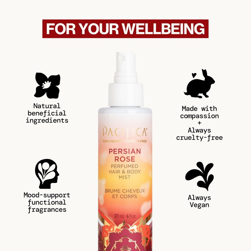 Pacifica Persian Rose Perfumed Hair & Body Mist, Alcohol-Free Spray Designed For Head-To-Toe Wear, Vegan & Cruelty-Free, 6 Fl Oz